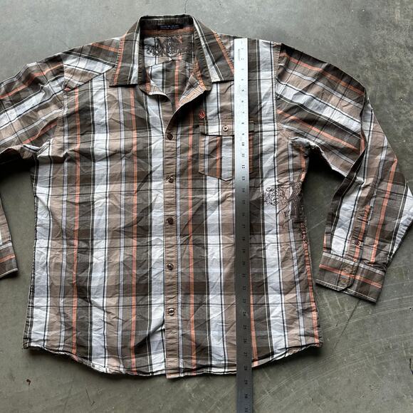 Volcom Tailored Shirt Men's L Plaid Button Down Long Sleeve Cotton Polyester - Picture 8 of 11